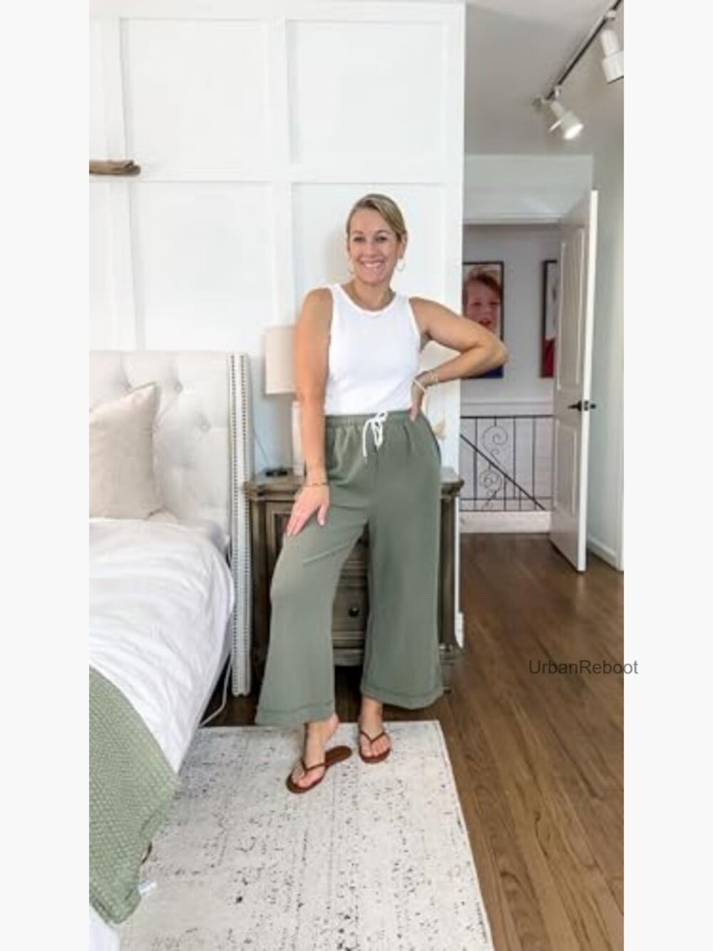 Women's Baggy Wide Leg Palazzo Pants Elastic Waist Lounge Trousers - Picture 6 of 7